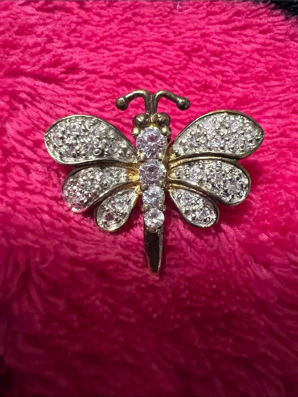 Gold-Tone Crystal Butterfly Brooch - Sparkling Pink Accent